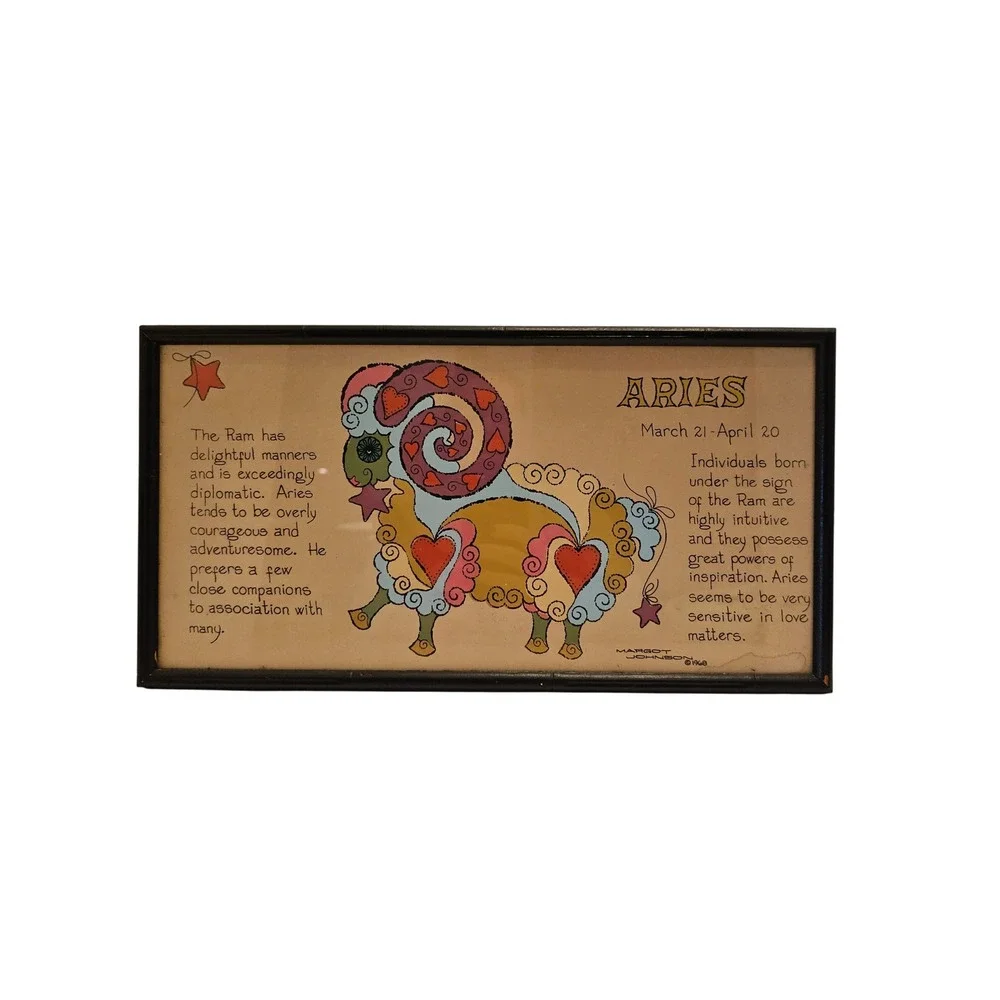Vintage 1968 Aries Zodiac Art Margot‎ Johnson Soovia Janis Ram Astrology 16x8